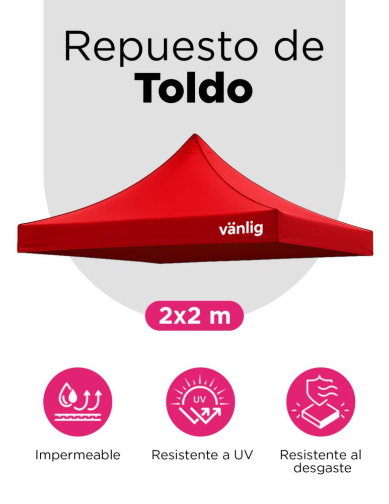 LONA REPUESTO PARA TOLDO 2X2 ROJA DE POLIETILENO DE ALTA DENSIDAD,CUADRUPLE CAPA IMPERMEABLE, PROTECCION UV