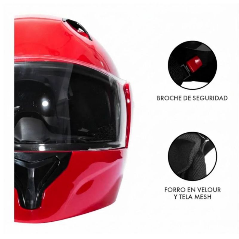 Casco Abatible Plegable Gafas Certificado Protección Rojo