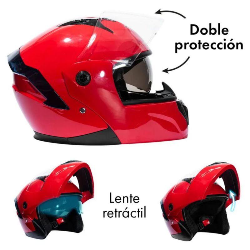Casco Abatible Plegable Gafas Certificado Protección Rojo