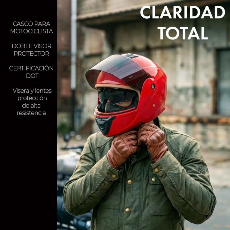 Casco Abatible Plegable Gafas Certificado Protección Rojo