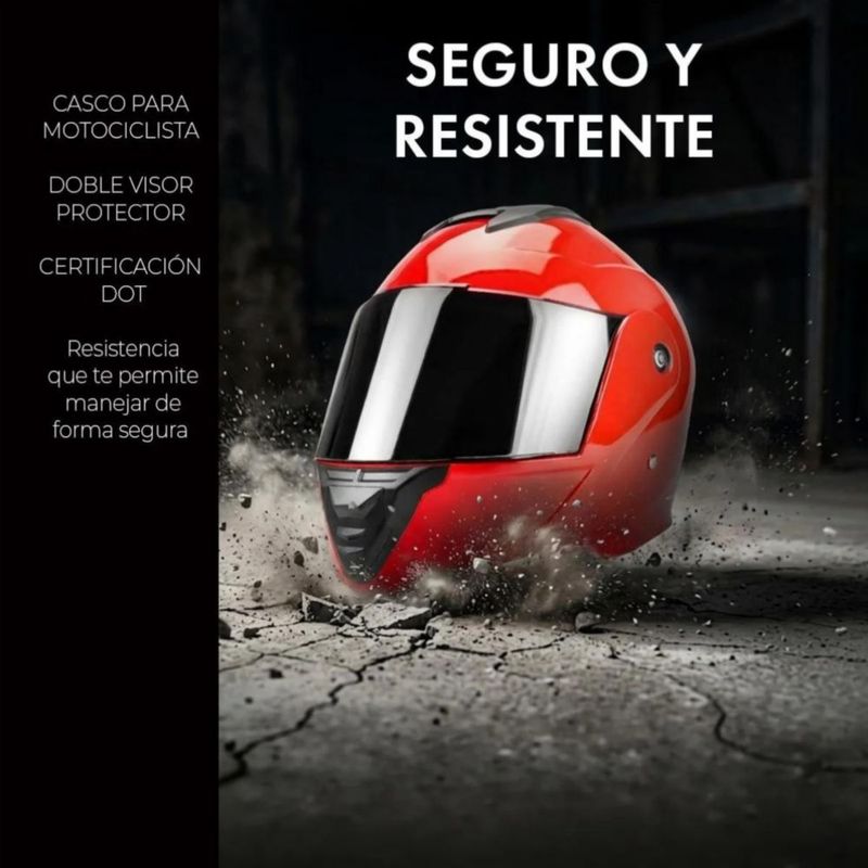 Casco Abatible Plegable Gafas Certificado Protección Rojo