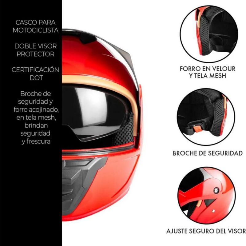 Casco Abatible Plegable Gafas Certificado Protección Rojo
