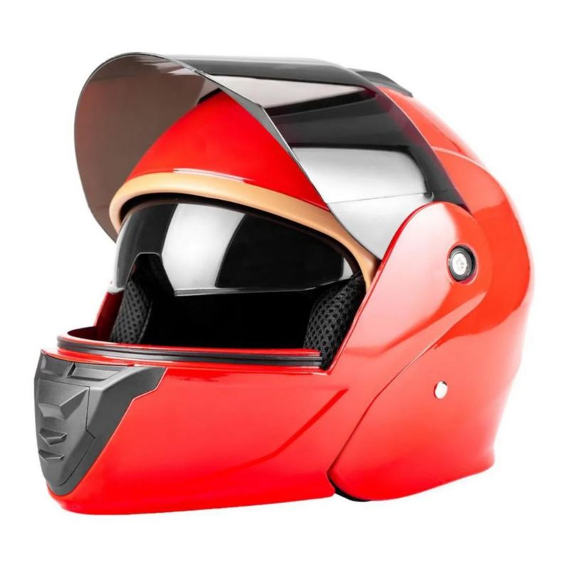 Casco Abatible Plegable Gafas Certificado Protección Rojo