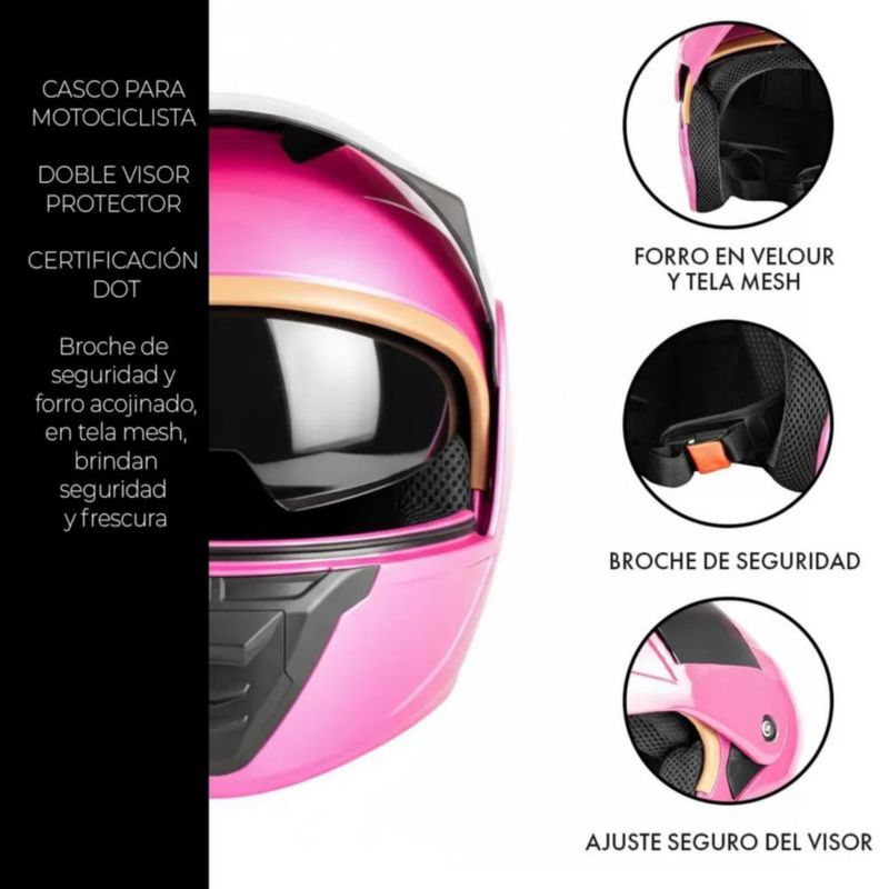 Casco Abatible Plegable Gafas Certificado Protección Rosa