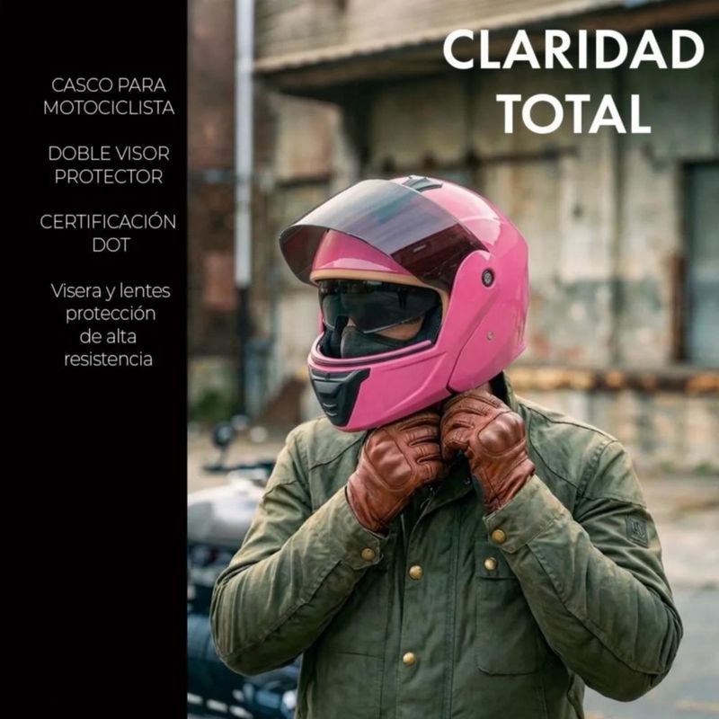 Casco Abatible Plegable Gafas Certificado Protección Rosa