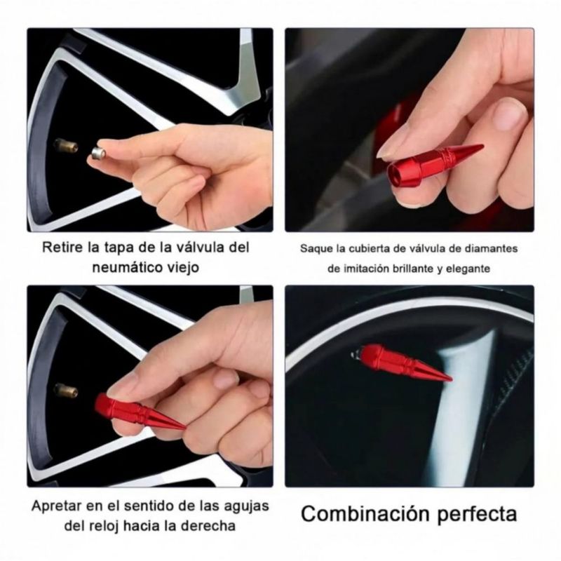 Tapones Para Llantas Aluminio Válvula Para Auto Moto Bici 8pzs Rojo