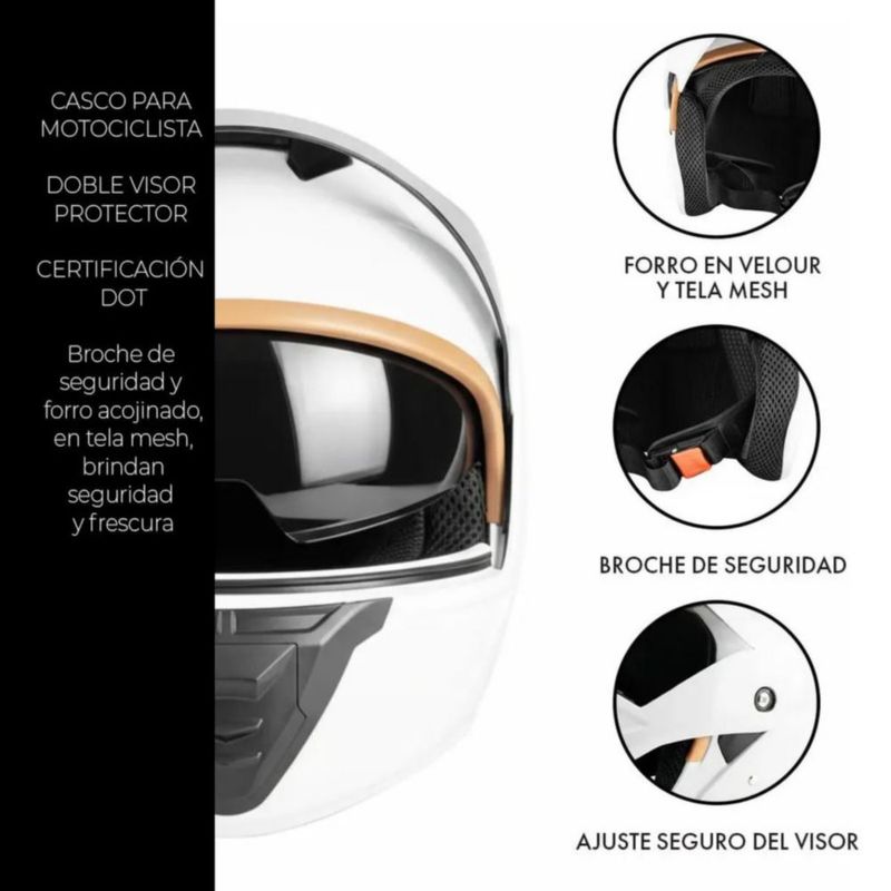 Casco Abatible Plegable Gafas Certificado Protección Blanco