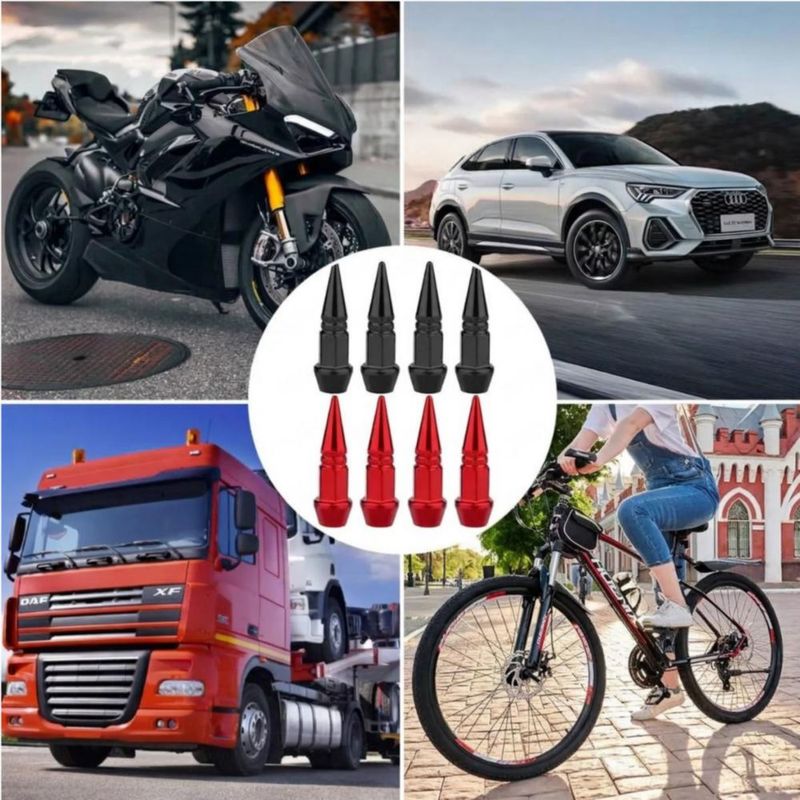 Tapones Para Llantas Aluminio Válvula Para Auto Moto Bici 8pzs Negro-Rojo