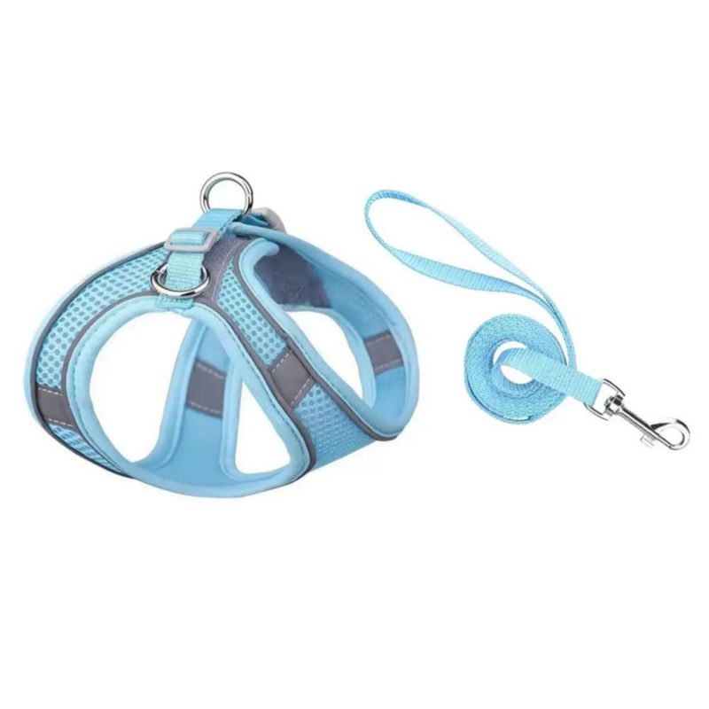 Pechera Arnés Correa Para Perros Y Gatos Muy Cómoda 2 Pzs Negro-Azul
