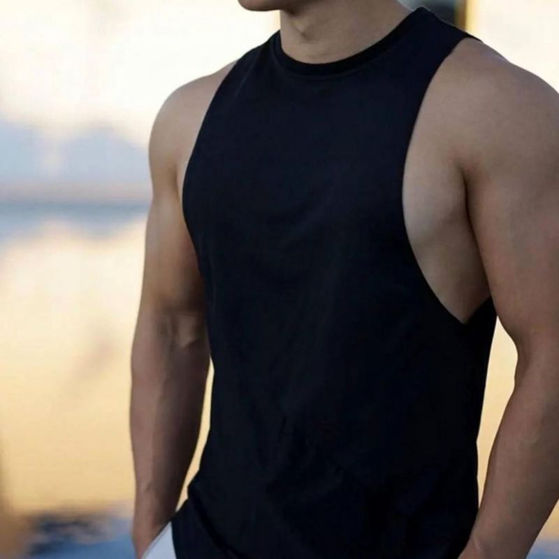 Playera Tank Sin Mangas Hombre Gym Top Negro