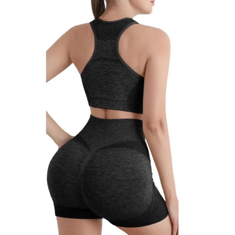 Conjunto Licra Deportivo Short Levanta Gluteos + Sujetador Negro