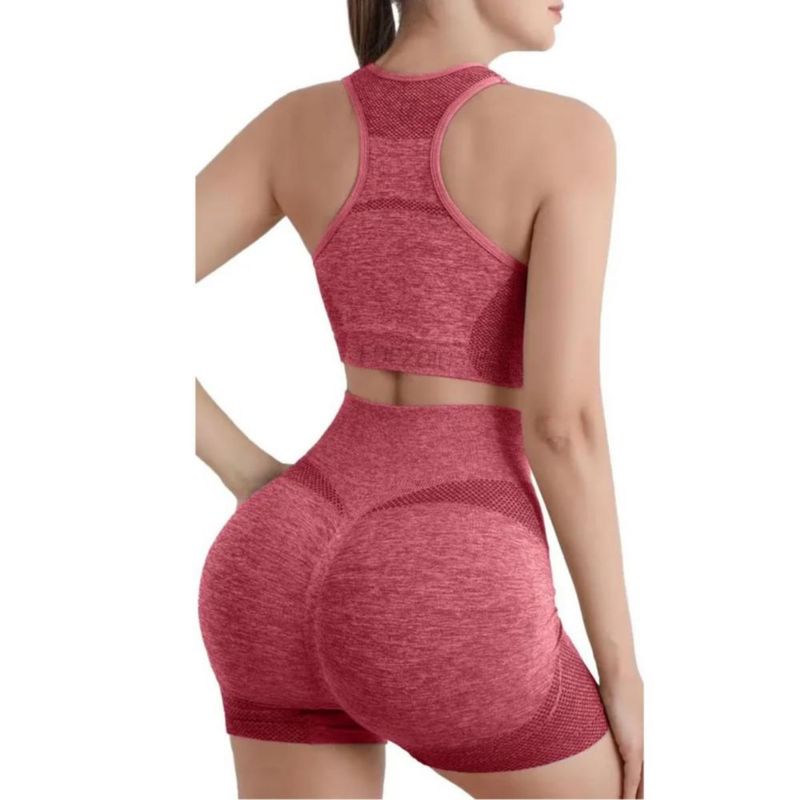 Conjunto Licra Deportivo Short Levanta Gluteos + Sujetador Rojo