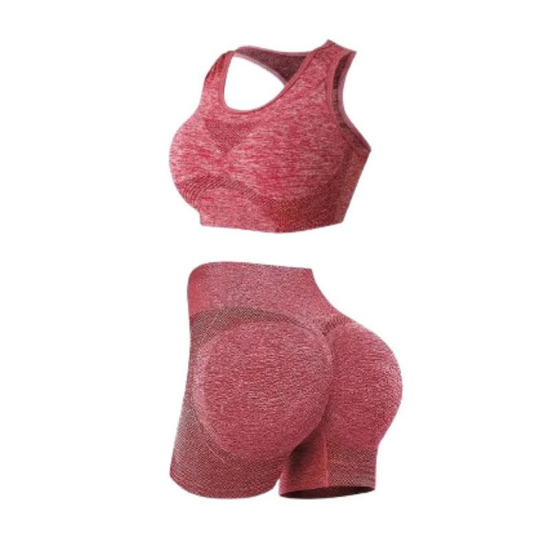 Conjunto Licra Deportivo Short Levanta Gluteos + Sujetador Rojo