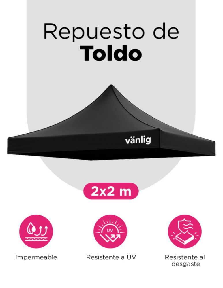 LONA REPUESTO PARA TOLDO 2X2 NEGRA, POLIETILENO DE ALTA DENSIDAD, PROTECCION UV