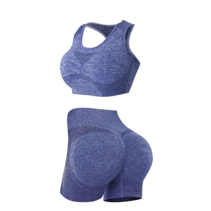 Conjunto Licra Deportivo Short Levanta Gluteos + Sujetador Azul