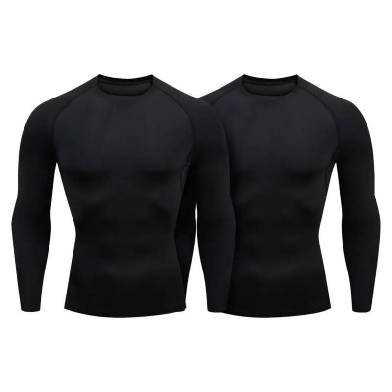 Playera Licra Ropa Deportiva Compresión Manga Larga Gym 2pz Negro