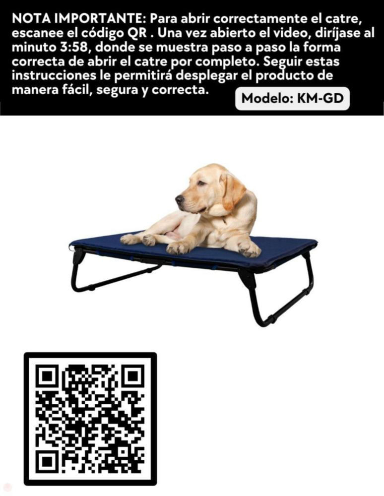 KIT Catre/Cama + Colchoneta Pegaso para Mascotas Grande. Modelo KIT KM-GD Azul Marino.