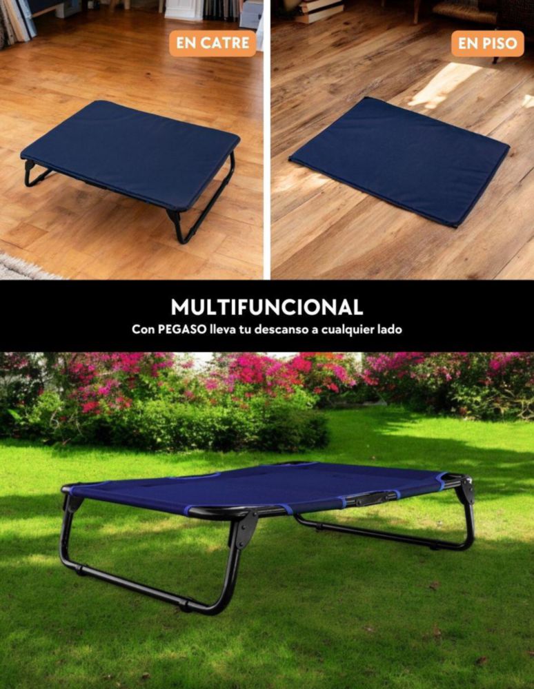 KIT Catre/Cama + Colchoneta Pegaso para Mascotas Grande. Modelo KIT KM-GD Azul Marino.