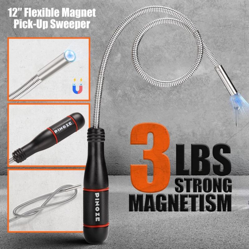 Organizador de Piezas Pinoze Plegable 3 Bandejas Magnéticas + Herramienta de Recogida Flexible