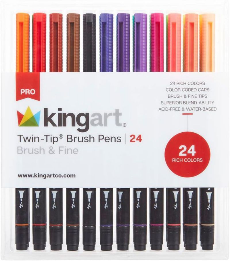 Marcadores de pincel KINGART PRO 24 colores de punta dual