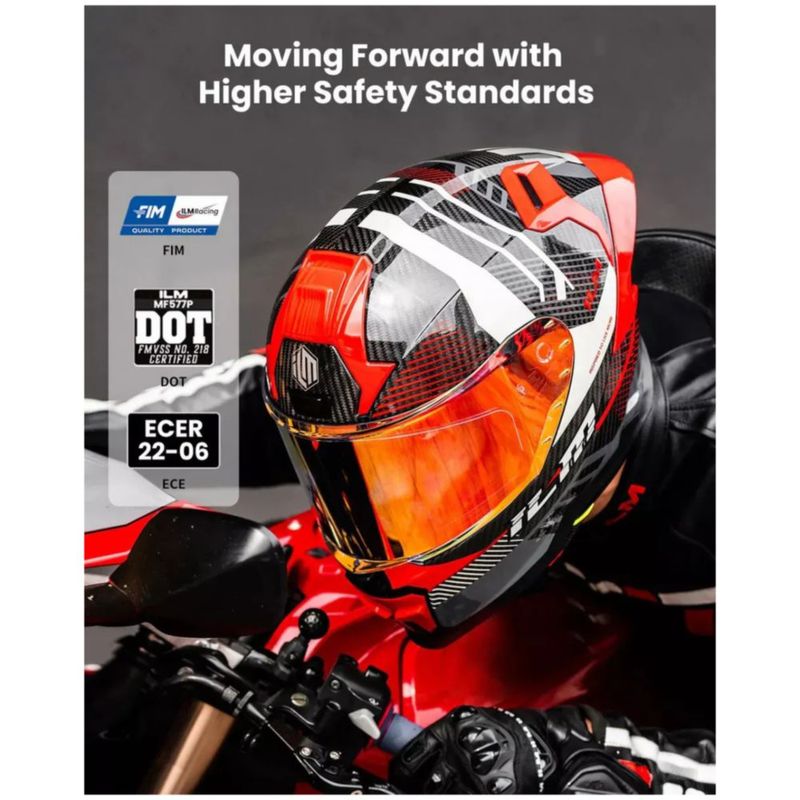 Casco Ilm Fibra De Carbon Mf577p Rojo M Rojo