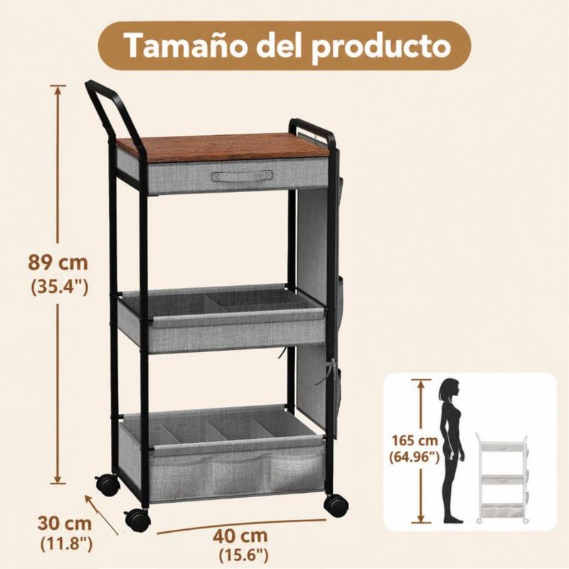 BBLIKE Organizador de Pañales para Bebé de 3 Niveles con Bolsillos, Ruedas con Bloqueo y Marco de Metal, Gris