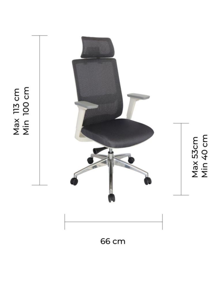 Offiho Silla Ejecutiva Ergonómica de Oficina con Malla Gris, Cabecera, Mecanismo Anti-Shock, Asiento Slider y Brazos 4D (Soporta 120kg)