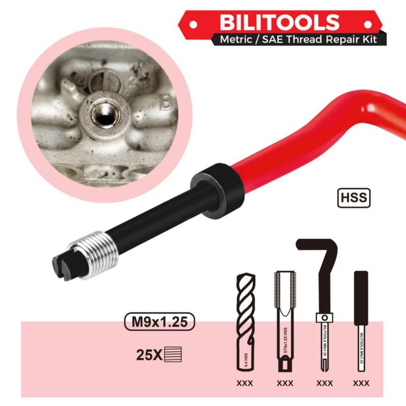 Kit de reparación de roscas BILITOOLS M9x1.25 Métrico HSS