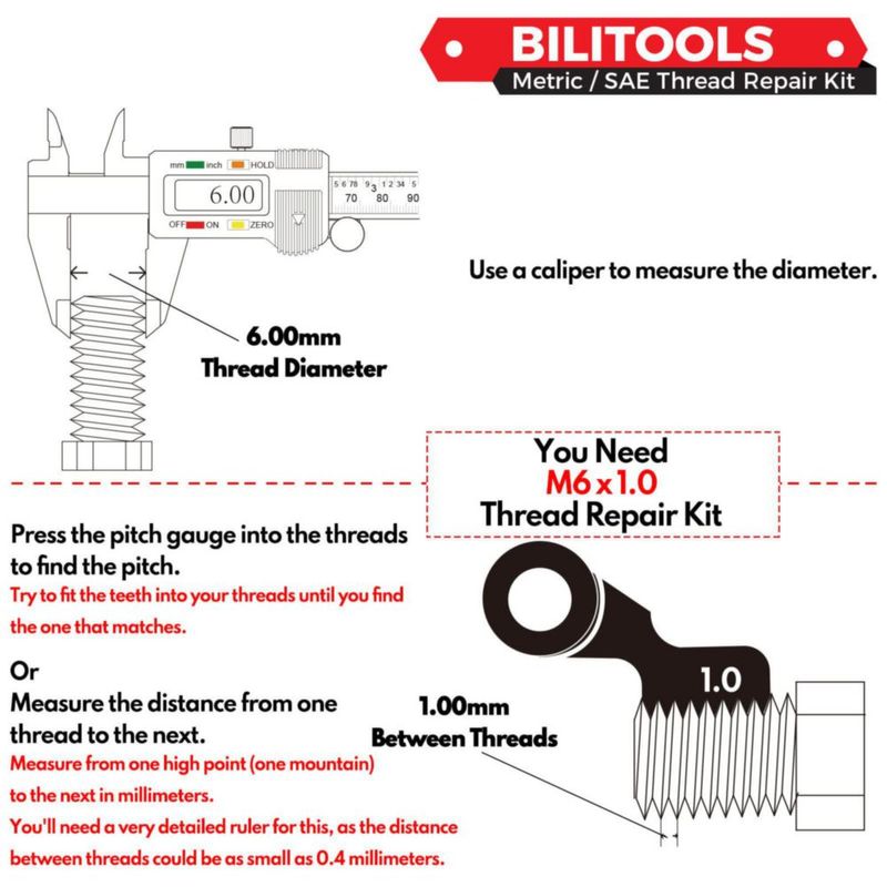 Kit de reparación de roscas BILITOOLS M9x1.25 Métrico HSS