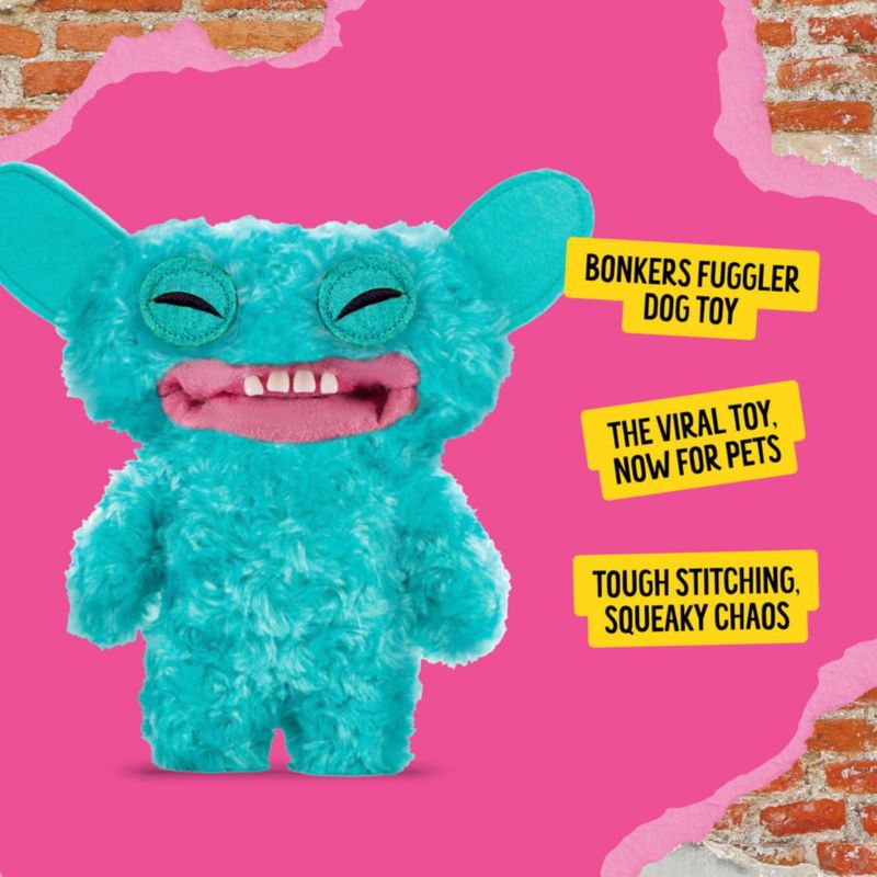 Juguete para perro BONKERS Fuggler Grin 20 cm azul con chirrido y peluche