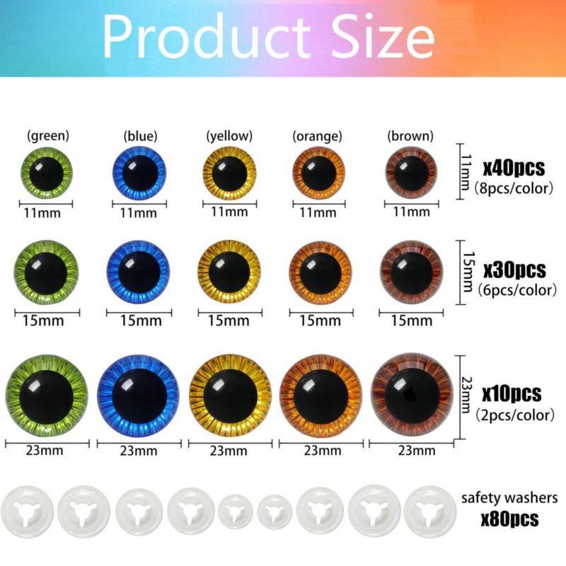 Ojos de Manualidad BESTCYC 160 uds 5 colores 11/15/23 mm