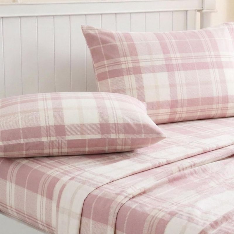 Juego de sábanas Laura Ashley King de franela de algodón a cuadros