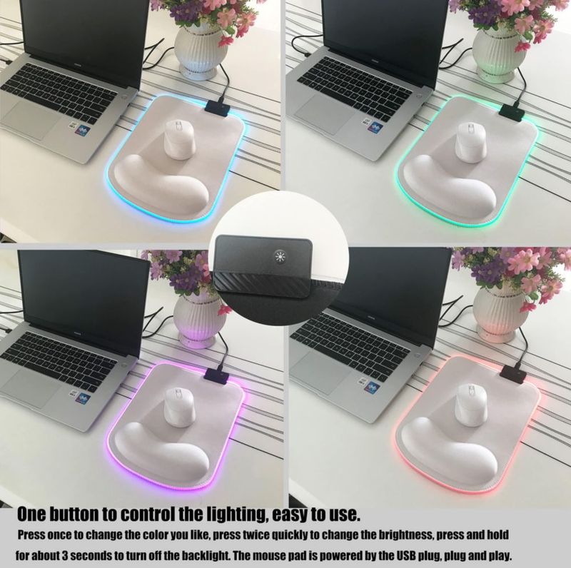 Alfombrilla de ratón Pinsliee 30x22 cm con soporte de muñeca RGB LED