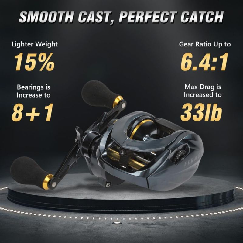 Carrete Baitcaster FEIERNOU 6.4:1 33 lb 8+1 rodamientos