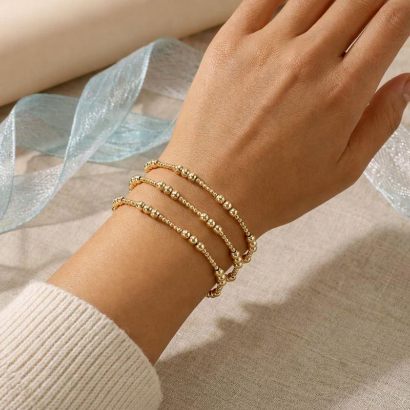 Pulsera EQUBIO de Cuentas Doradas – Set de 3 Piezas Impermeable