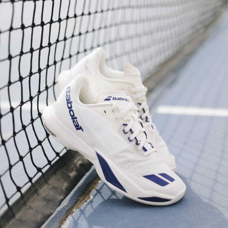 Zapatillas de Tenis Babolat Jet Mach 4 Crema/Azul Oscuro US 8.5