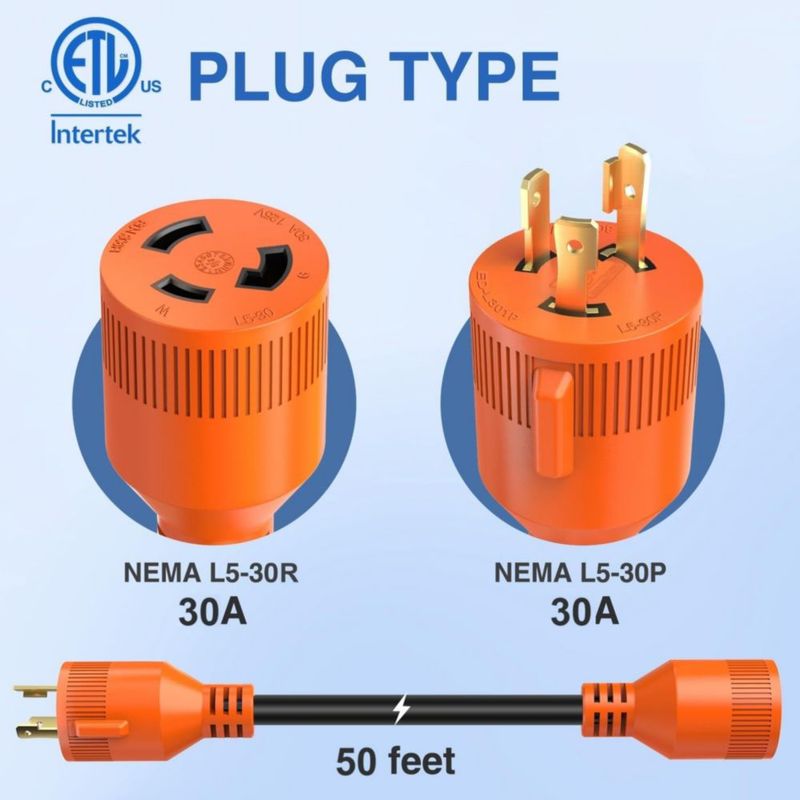 Cable de alimentación Nilight 50 ft (15 m) 30 A de 3 clavijas para RV