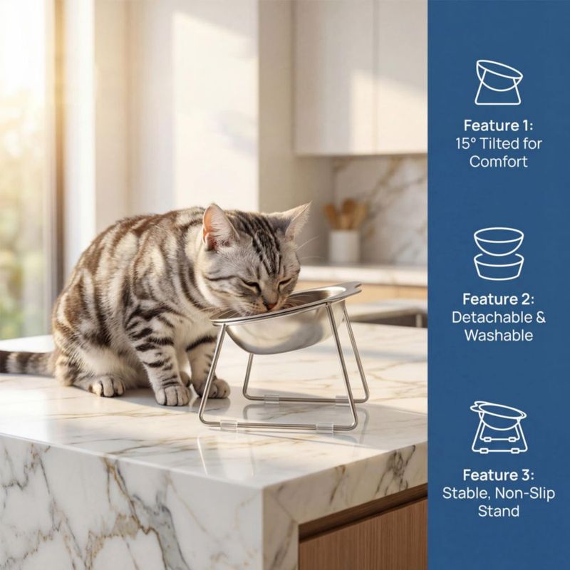 Juego de 2 cuencos para gato de 15 cm 500 ml diseño inclinado