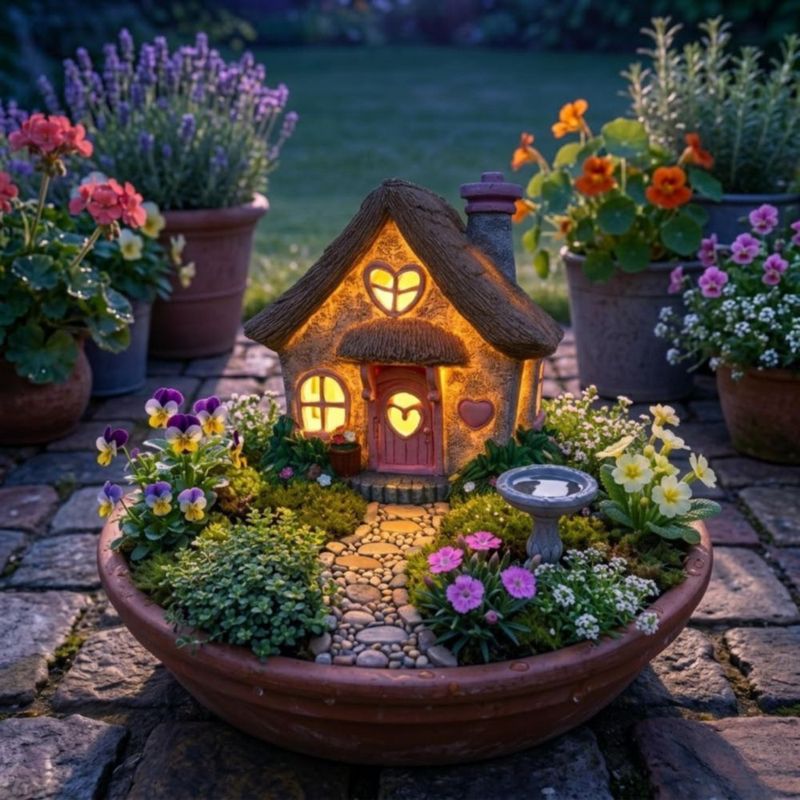 Escultura PRETMANNS Casa de Hadas Solar Rosa 19 cm