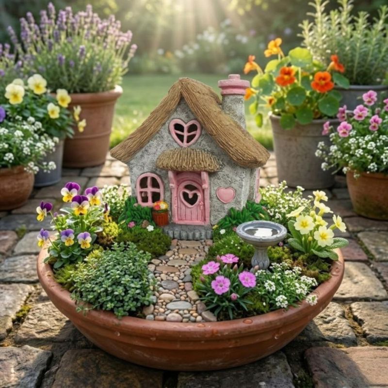 Escultura PRETMANNS Casa de Hadas Solar Rosa 19 cm