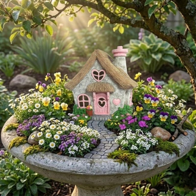 Escultura PRETMANNS Casa de Hadas Solar Rosa 19 cm