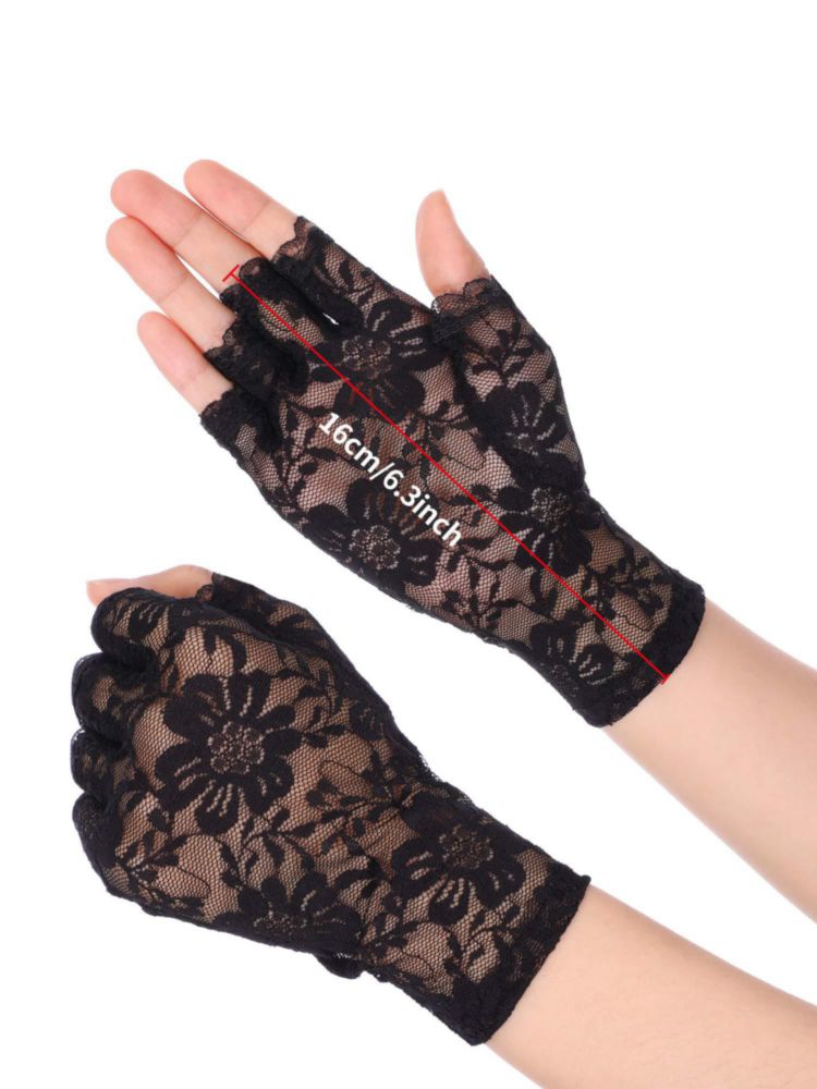 Guantes de encaje sin dedos Skylety negro – Fiesta de té