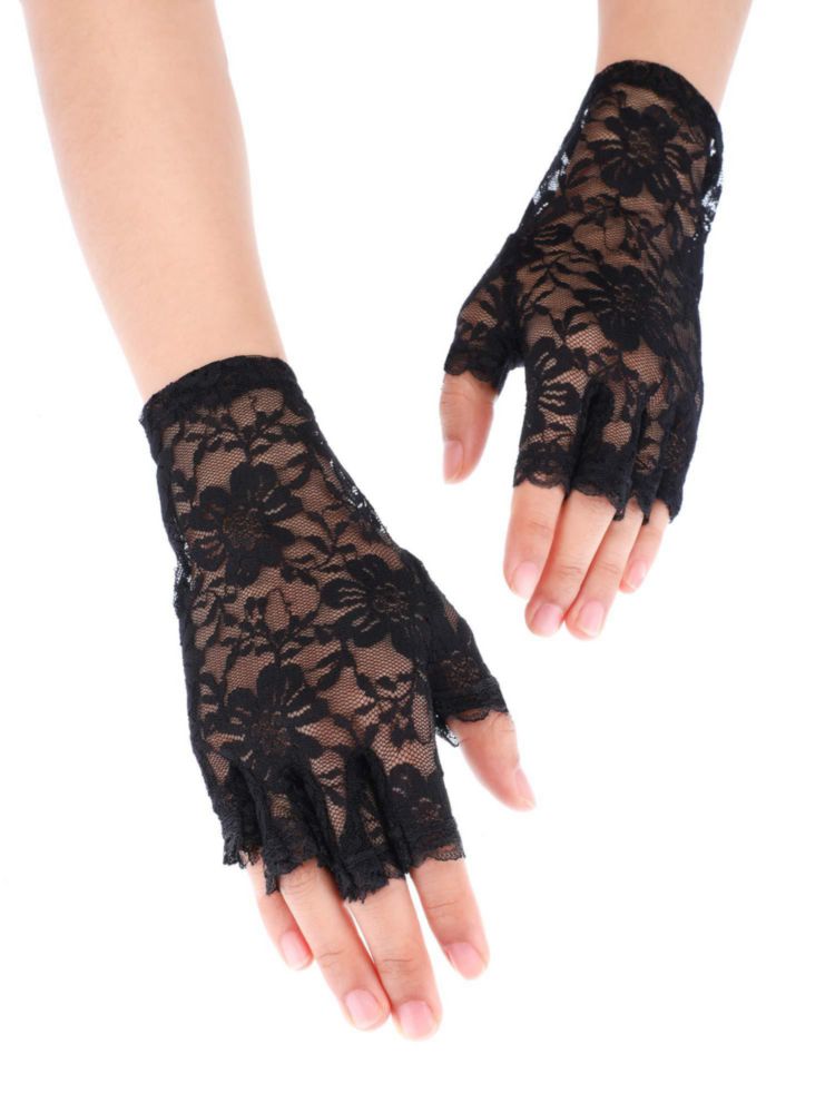 Guantes de encaje sin dedos Skylety negro – Fiesta de té