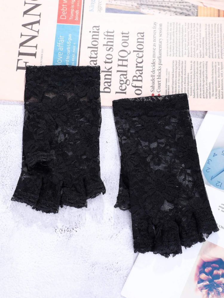 Guantes de encaje sin dedos Skylety negro – Fiesta de té