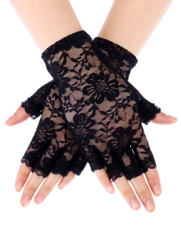 Guantes de encaje sin dedos Skylety negro – Fiesta de té