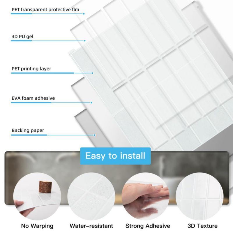 Baldosas adhesivas Art3d pack de 10 29 × 23 cm Piedra blanca