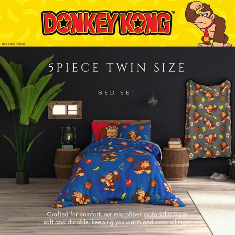 Juego de Cama Franco Individual Donkey Kong Reversible 5 piezas