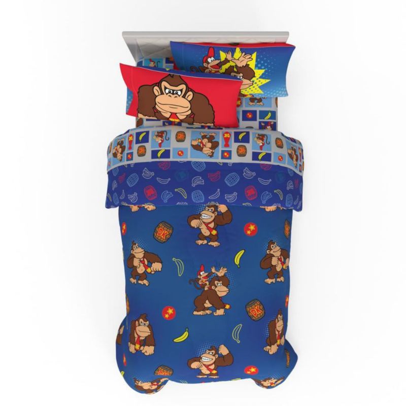Juego de Cama Franco Individual Donkey Kong Reversible 5 piezas