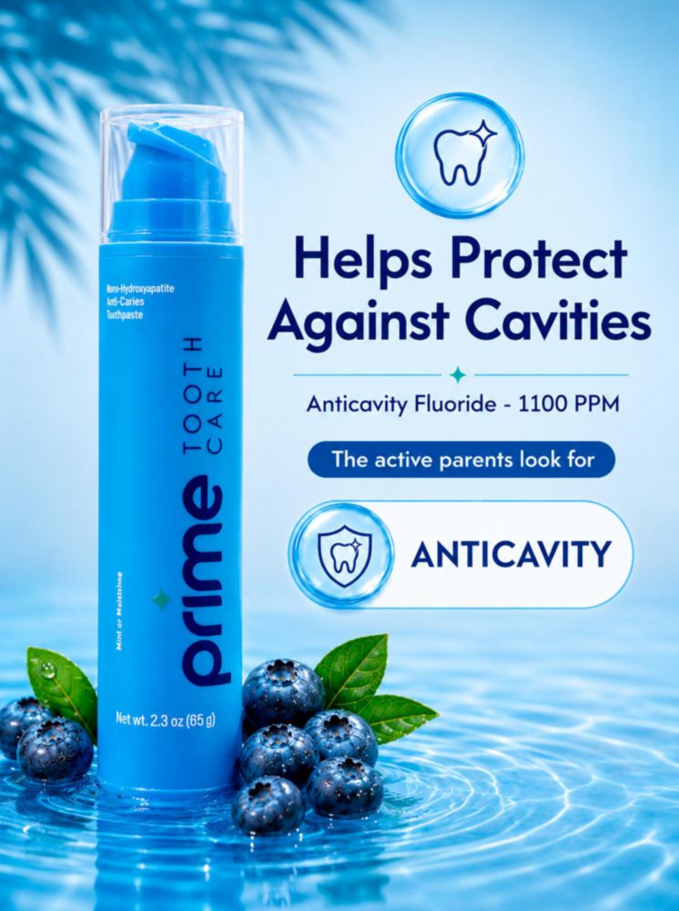 Pasta dental Prime Tooth Care 65 g sabor arándano con flúor
