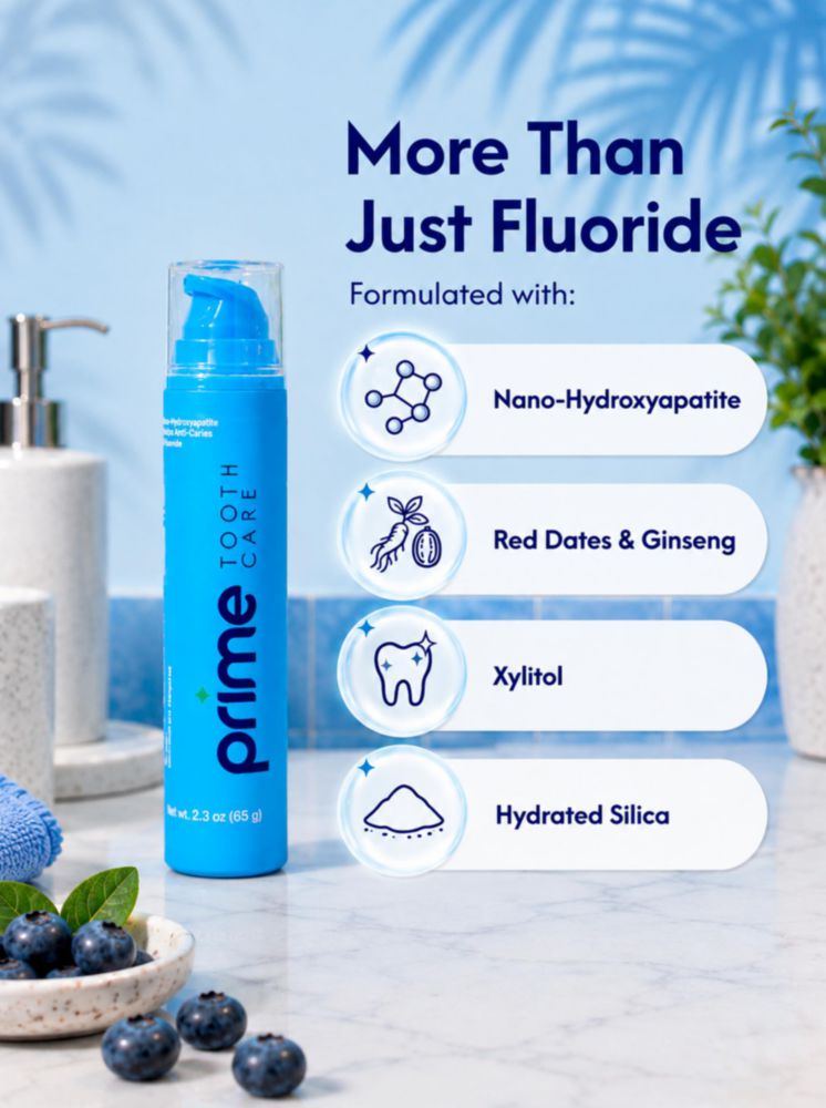 Pasta dental Prime Tooth Care 65 g sabor arándano con flúor